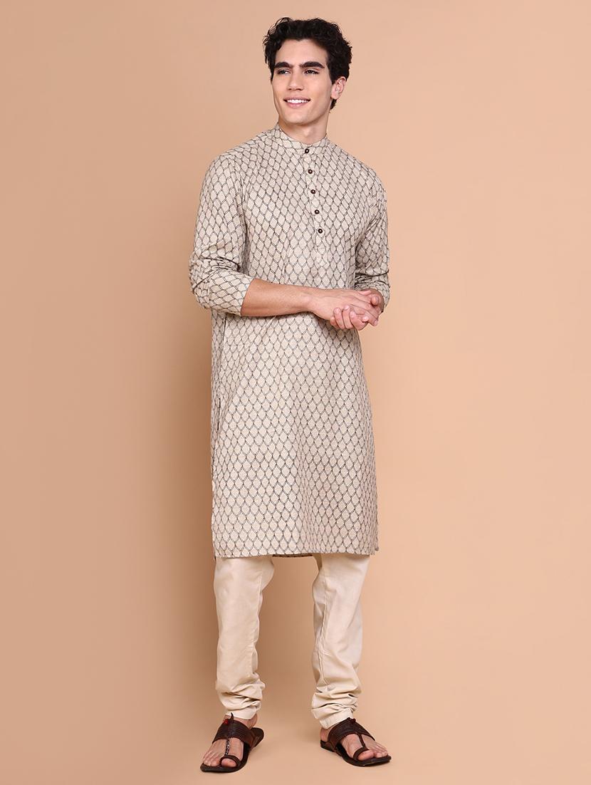 men mandarin neck kurta with trousers ethnic wear set - 21632599 - Standard Image - 2