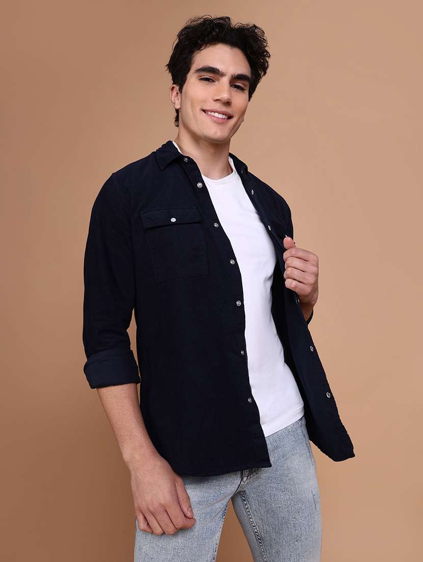 men solid collared long sleeve casual shirt - 21632630 -  Standard Image - 2