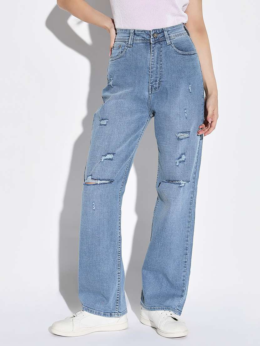 women distress mid rise denim jeans