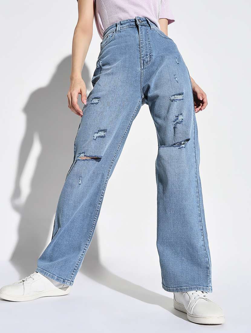 women distress mid rise denim jeans - 21632638 -  Standard Image - 2