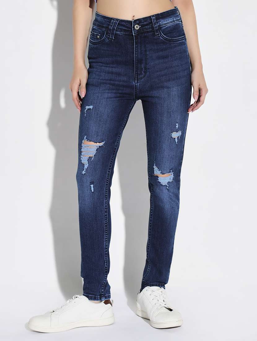 women distress mid rise denim jeans