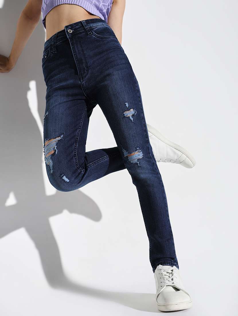 women distress mid rise denim jeans - 21632640 -  Standard Image - 2