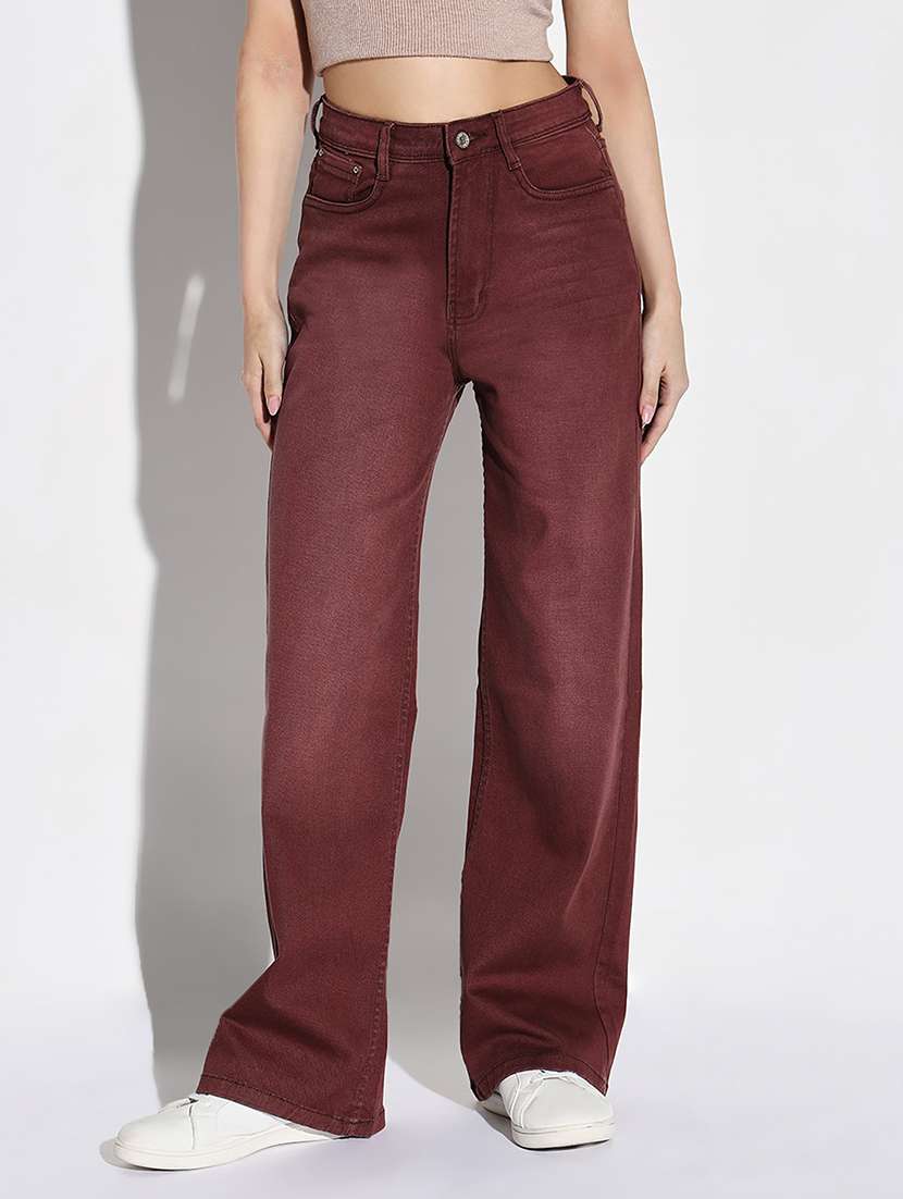 women plain high rise denim jeans