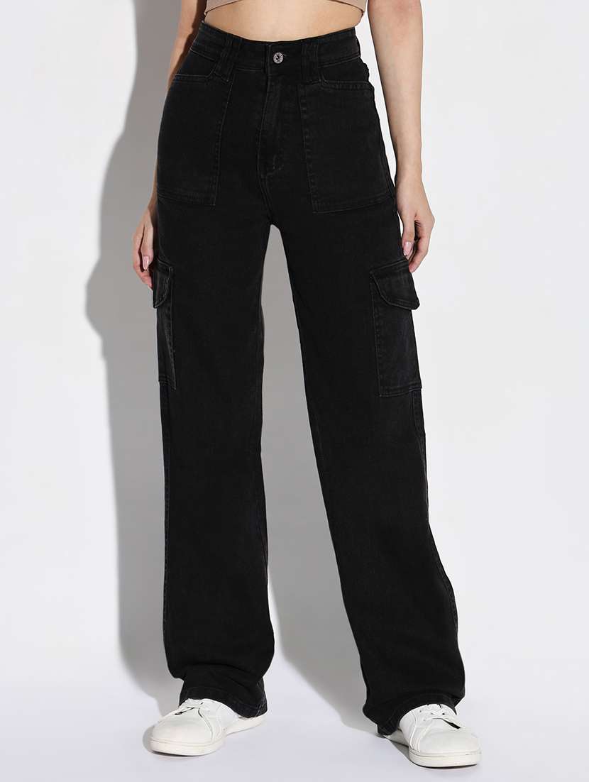 women plain high rise denim jeans