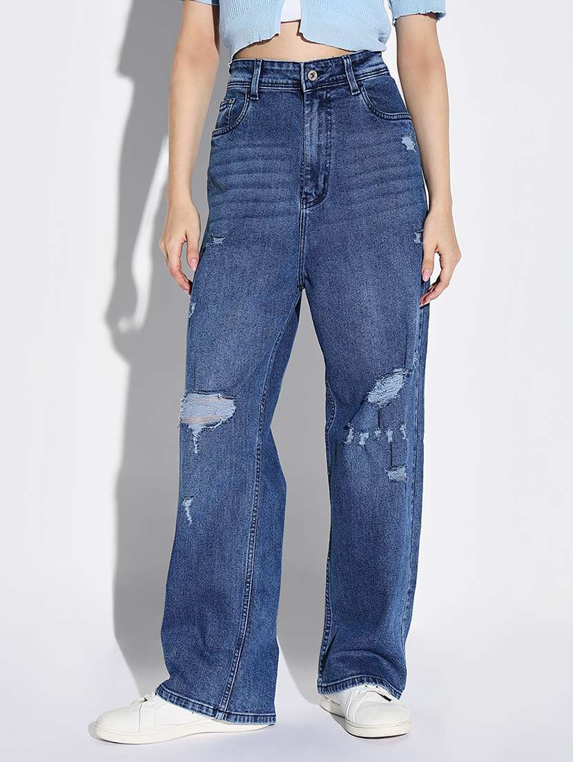 women distress mid rise denim jeans