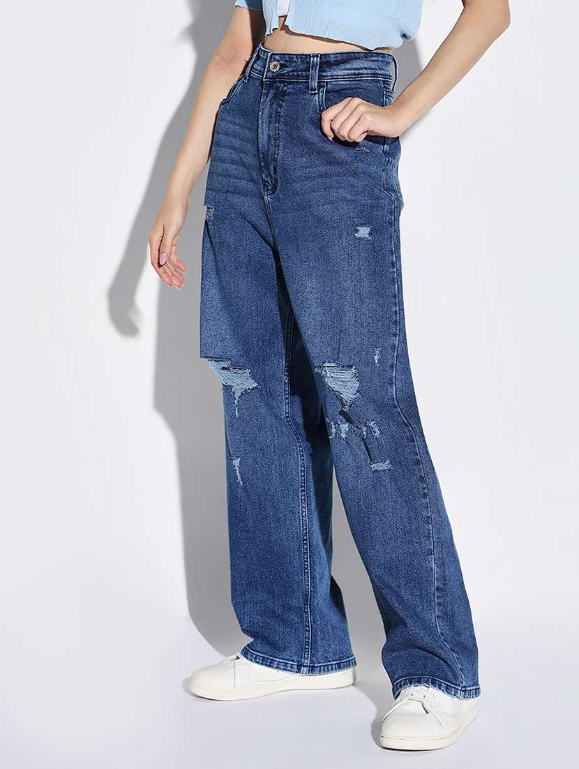 women distress mid rise denim jeans - 21632654 -  Standard Image - 2