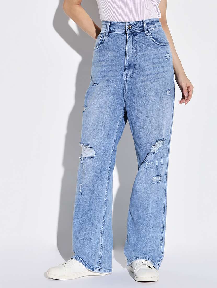 women  distress mid rise denim jeans
