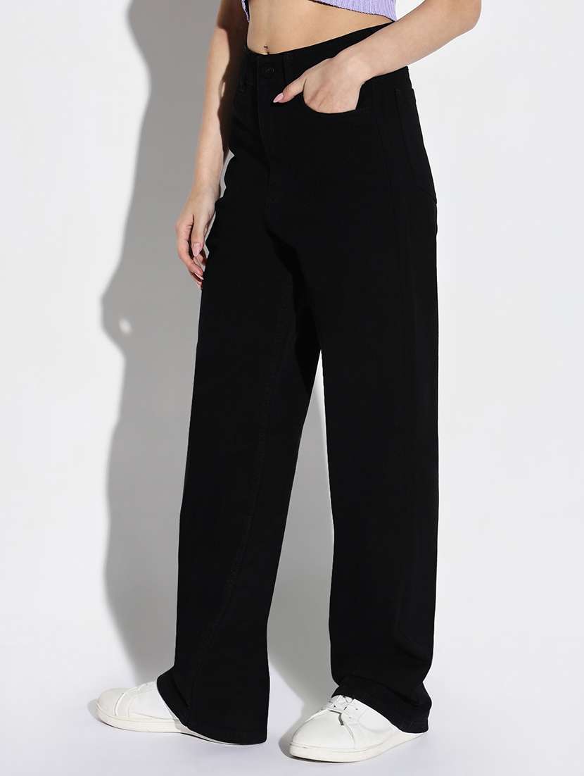 women plain wide leg denim jeans - 21632660 - Standard Image - 2