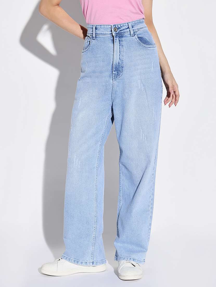 women plain wide leg denim jeans