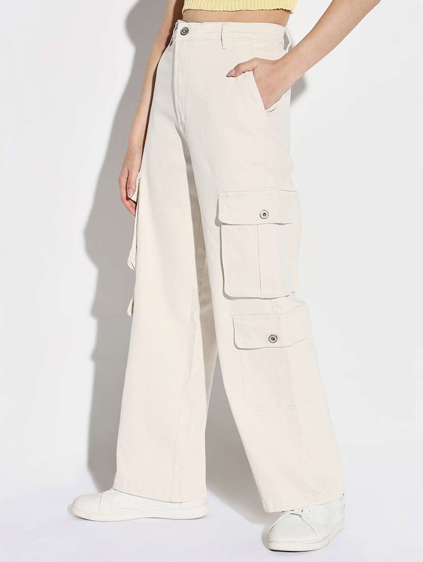 women solid high rise denim cargo - 21632666 -  Standard Image - 2