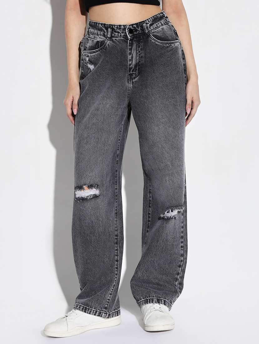 women distress mid rise denim jeans