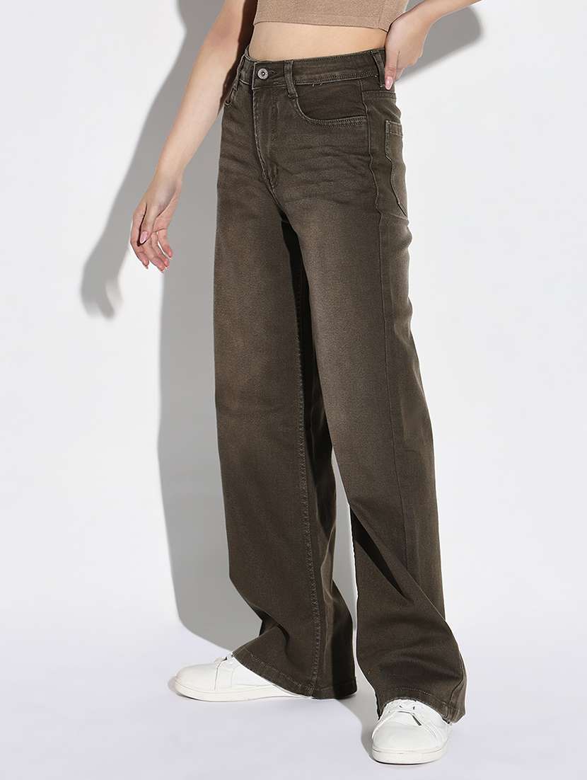 women solid high rise wide leg jean - 21632674 - Standard Image - 2