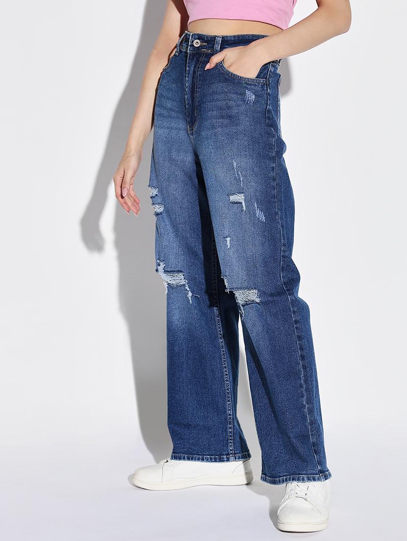 women solid high rise wide leg jean - 21632675 - Standard Image - 2