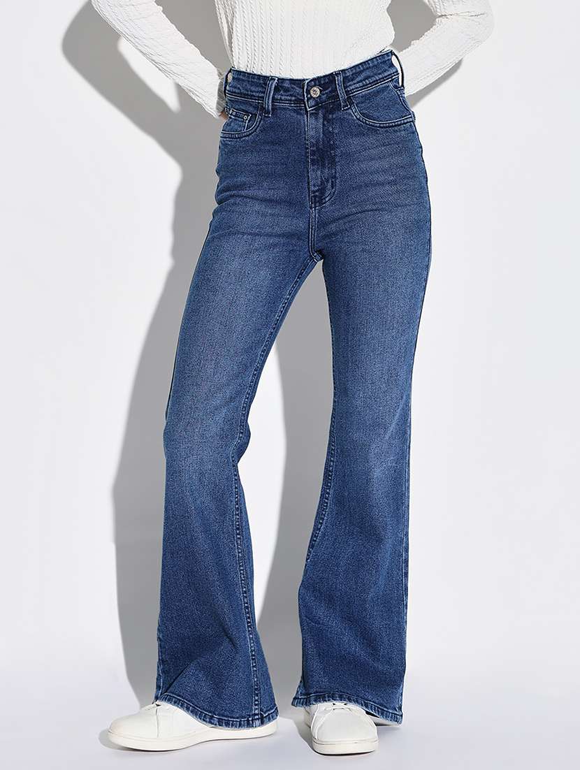 women plain high rise denim jeans