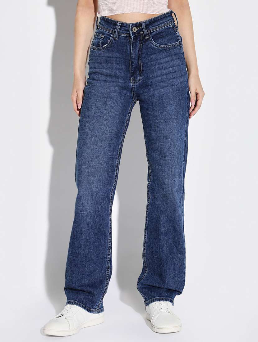 women plain mid rise denim jeans