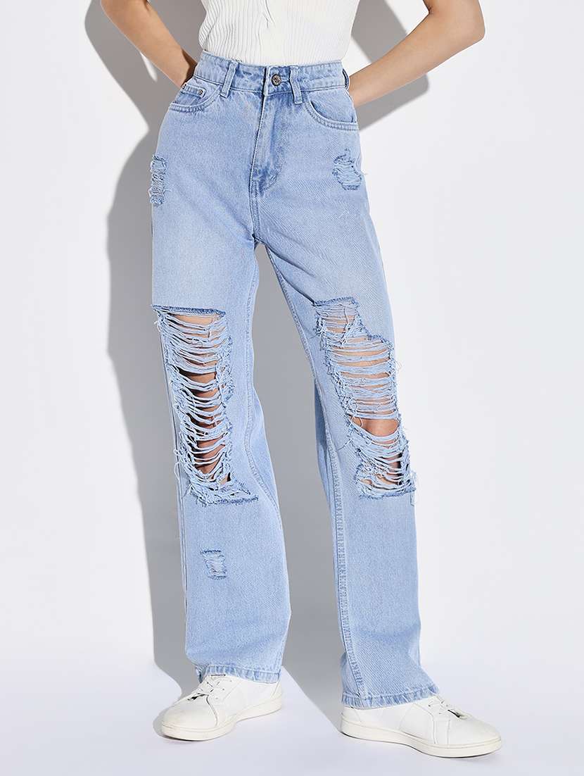 women distress mid rise denim jeans