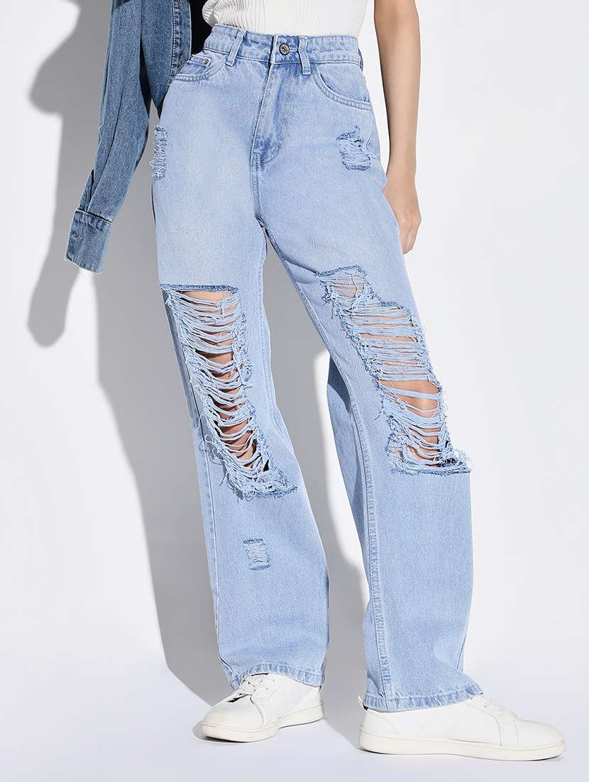 women distress mid rise denim jeans - 21632679 - Standard Image - 2