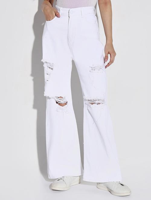 women solid high rise wide leg jean - 21632680 - Standard Image - 0