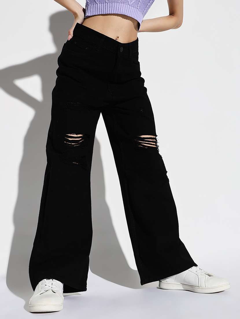 women solid high rise baggy leg jean - 21632682 -  Standard Image - 2