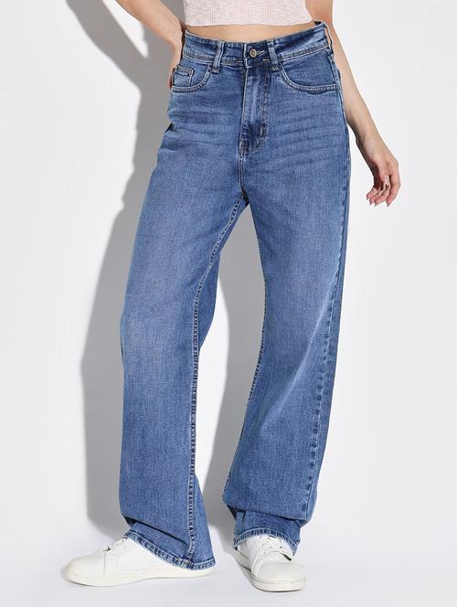 women solid high rise wide leg jean - 21632683 -  Standard Image - 0