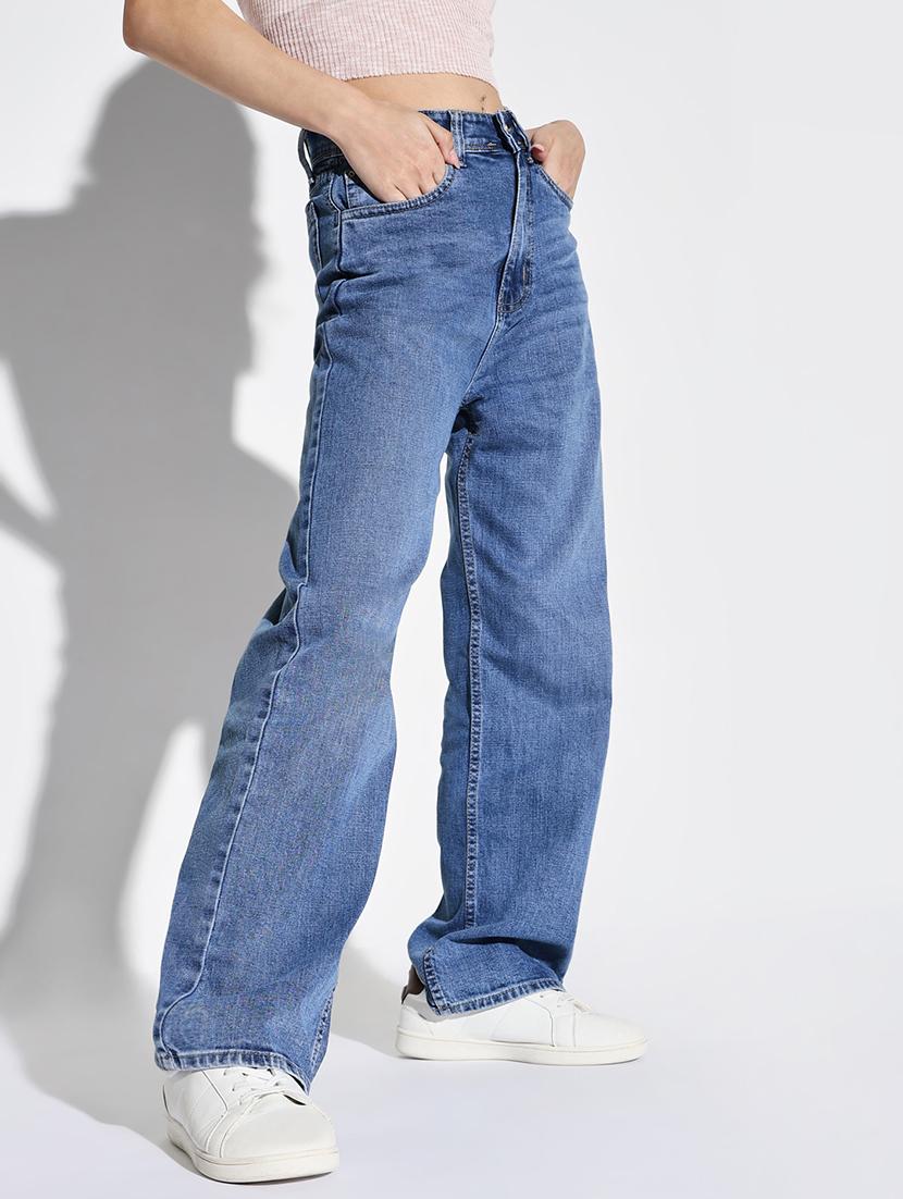 women solid high rise wide leg jean - 21632683 - Standard Image - 2