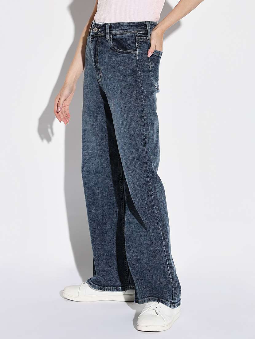 women solid high rise wide leg jean - 21632686 -  Standard Image - 2