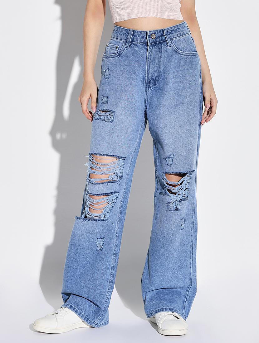women solid high rise baggy leg jean - 21632687 - Zoom Image - 0