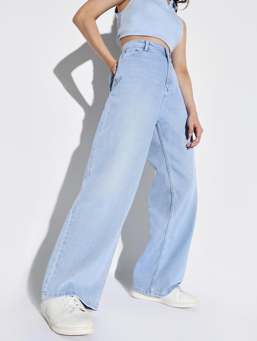 women solid high rise wide leg jean - 21632688 - Standard Image - 2