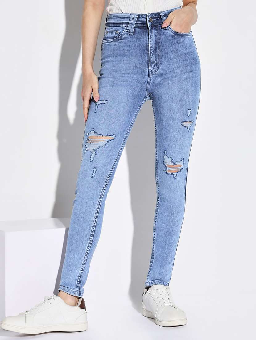 women distress mid rise denim jeans - 21632689 -  Standard Image - 2