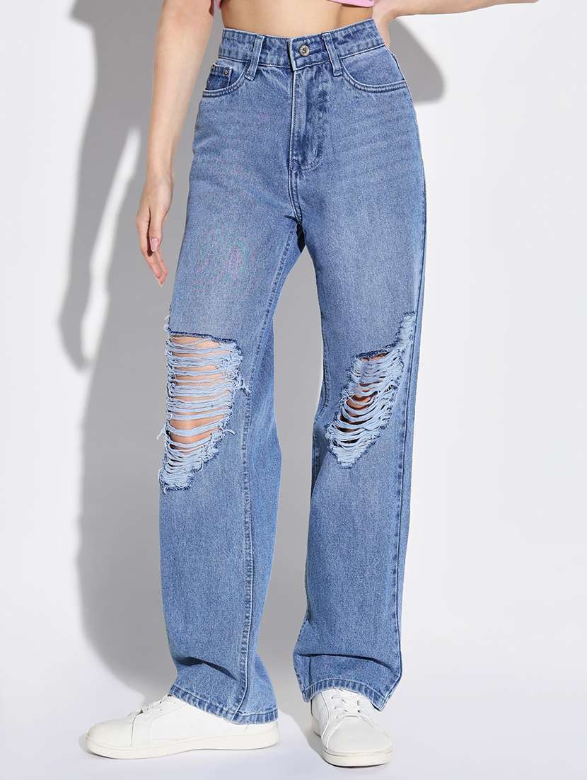 women distress mid rise denim jean