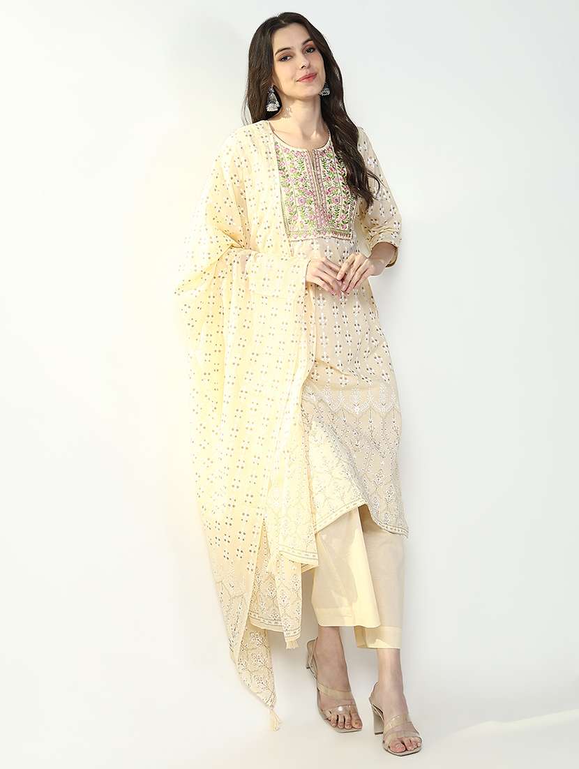 women three quarter sleeve kurta pant with dupatta set - 21632699 -  Standard Image - 2