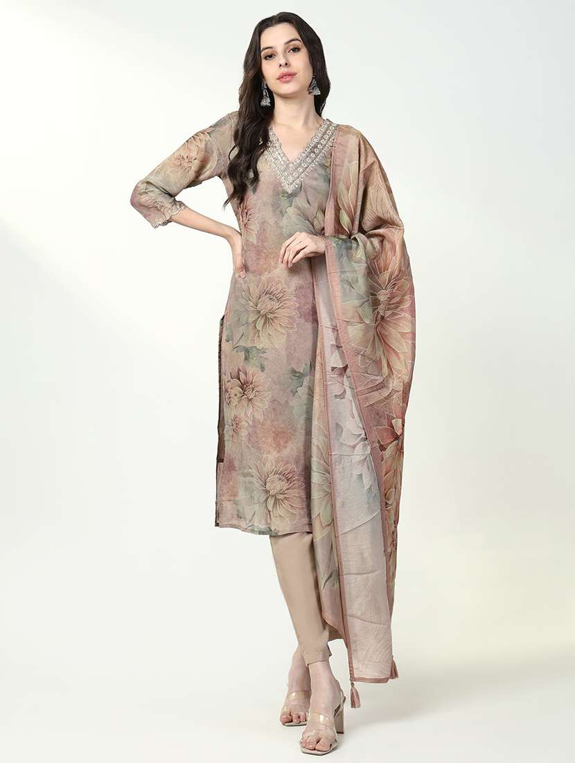 women three quarter sleeve kurta pant with dupatta set - 21632703 -  Standard Image - 2