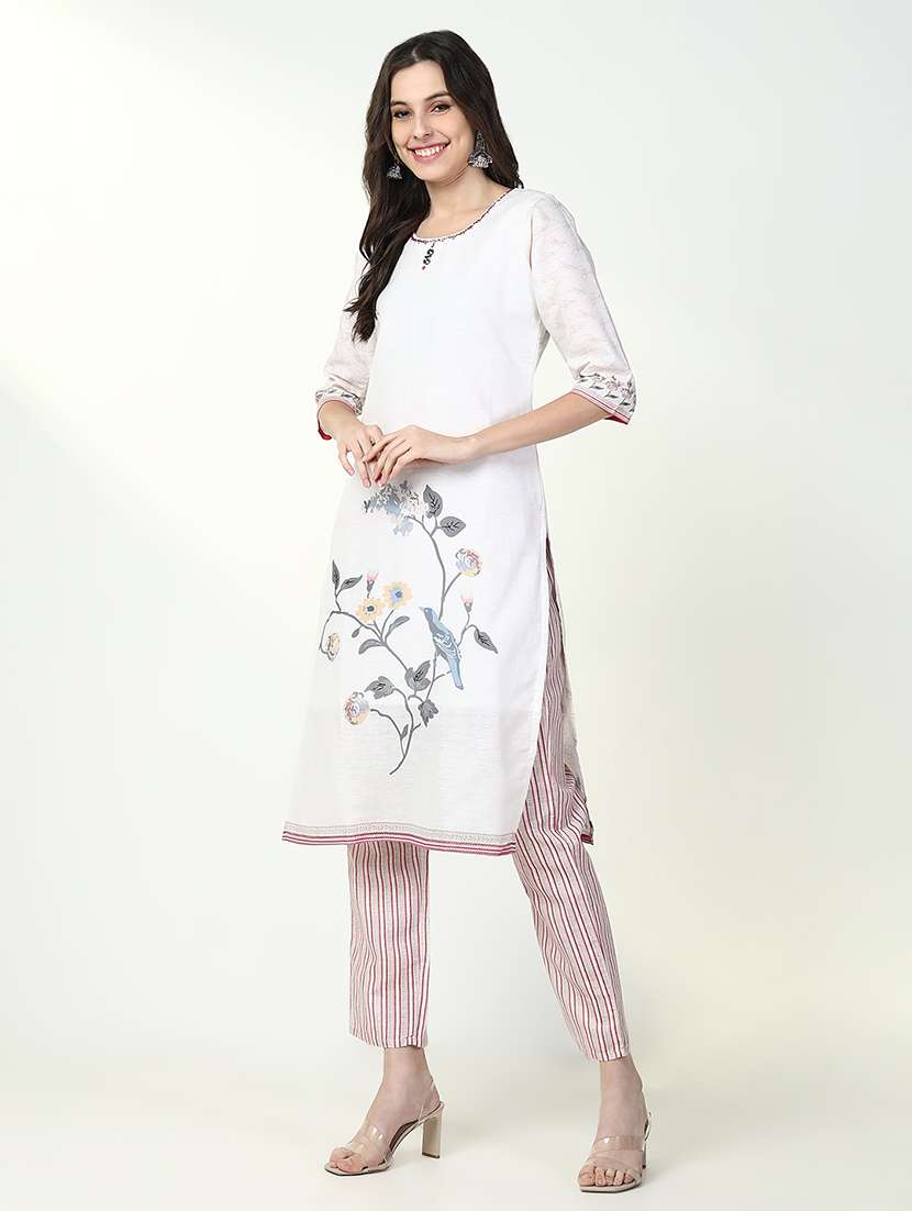 women three quarter sleeve kurta pant with dupatta set - 21632704 -  Standard Image - 2