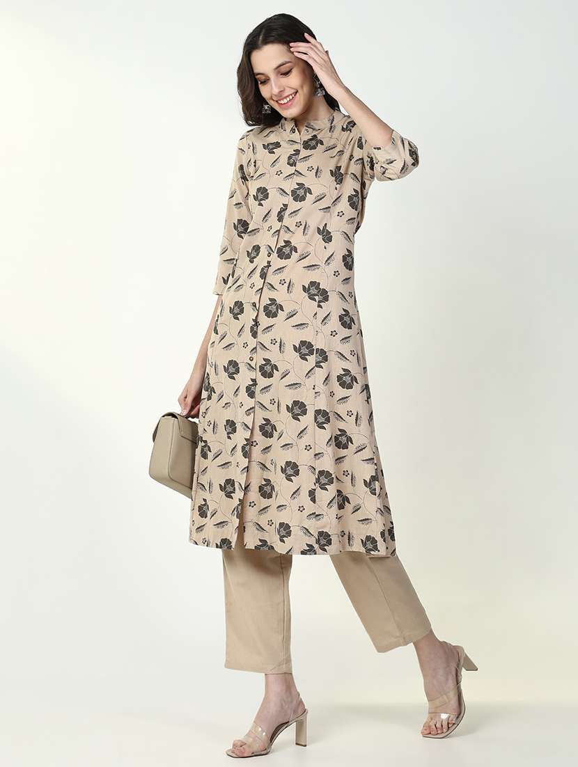 women beige floral kurta pant set - 21632716 -  Standard Image - 2