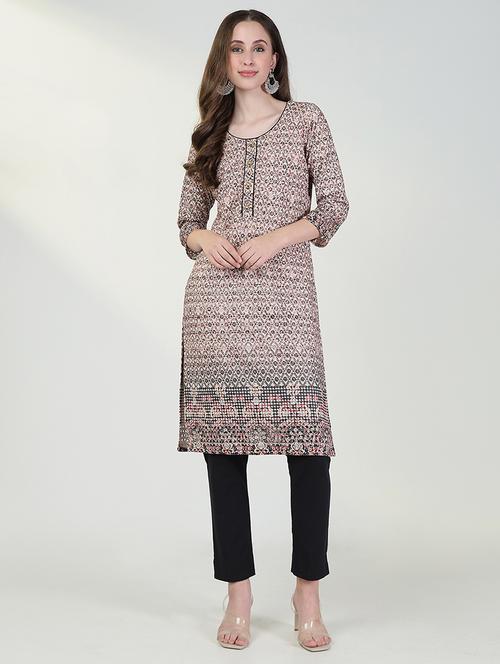 women printed three quarter sleeve straight kurta - 21632721 - Standard Image - 0