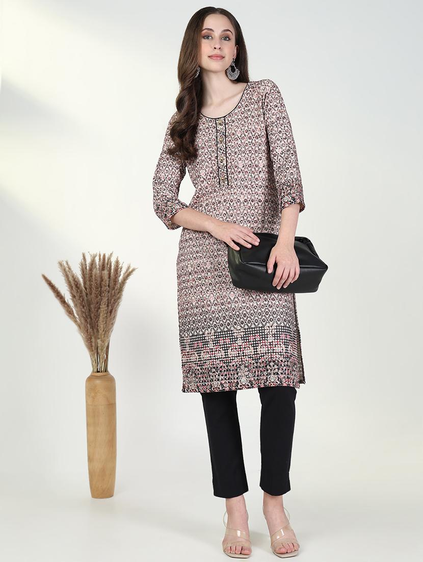 women printed three quarter sleeve straight kurta - 21632721 - Standard Image - 2