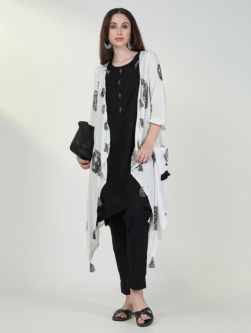 women black solid sleeveless kurta with jacket - 21632729 - Standard Image - 2