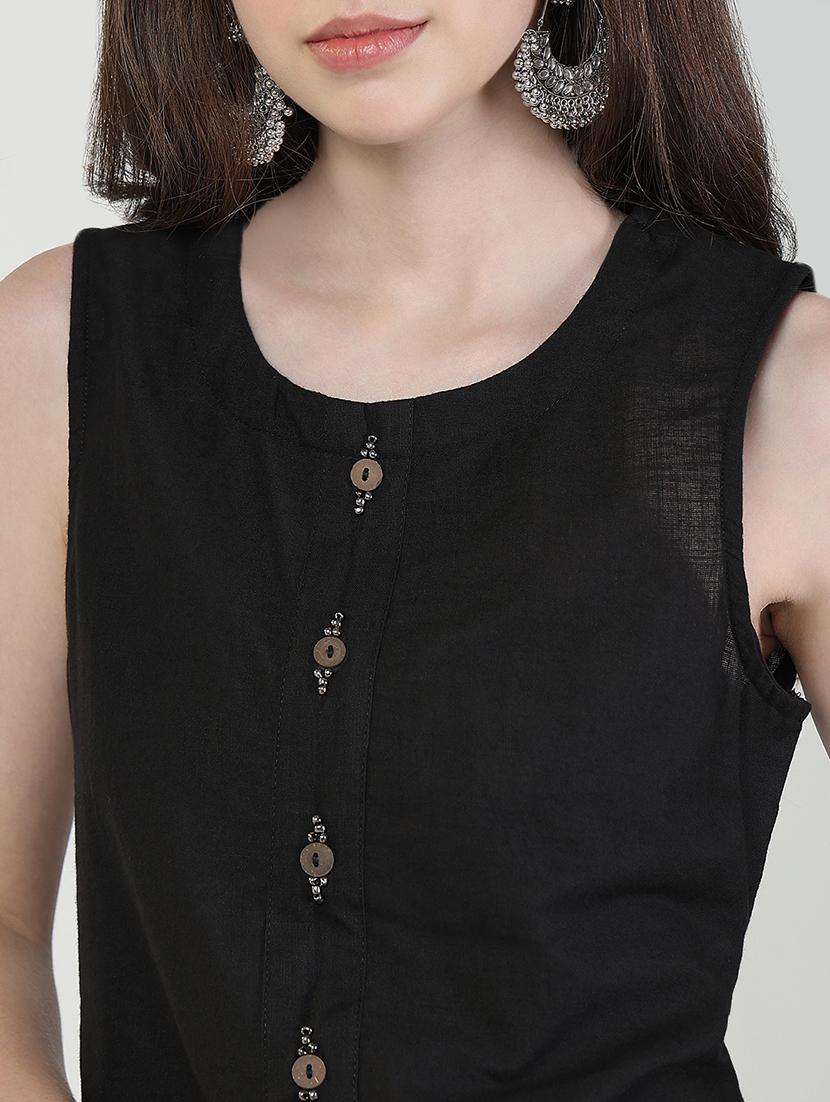 women black solid sleeveless kurta with jacket - 21632729 - Standard Image - 7