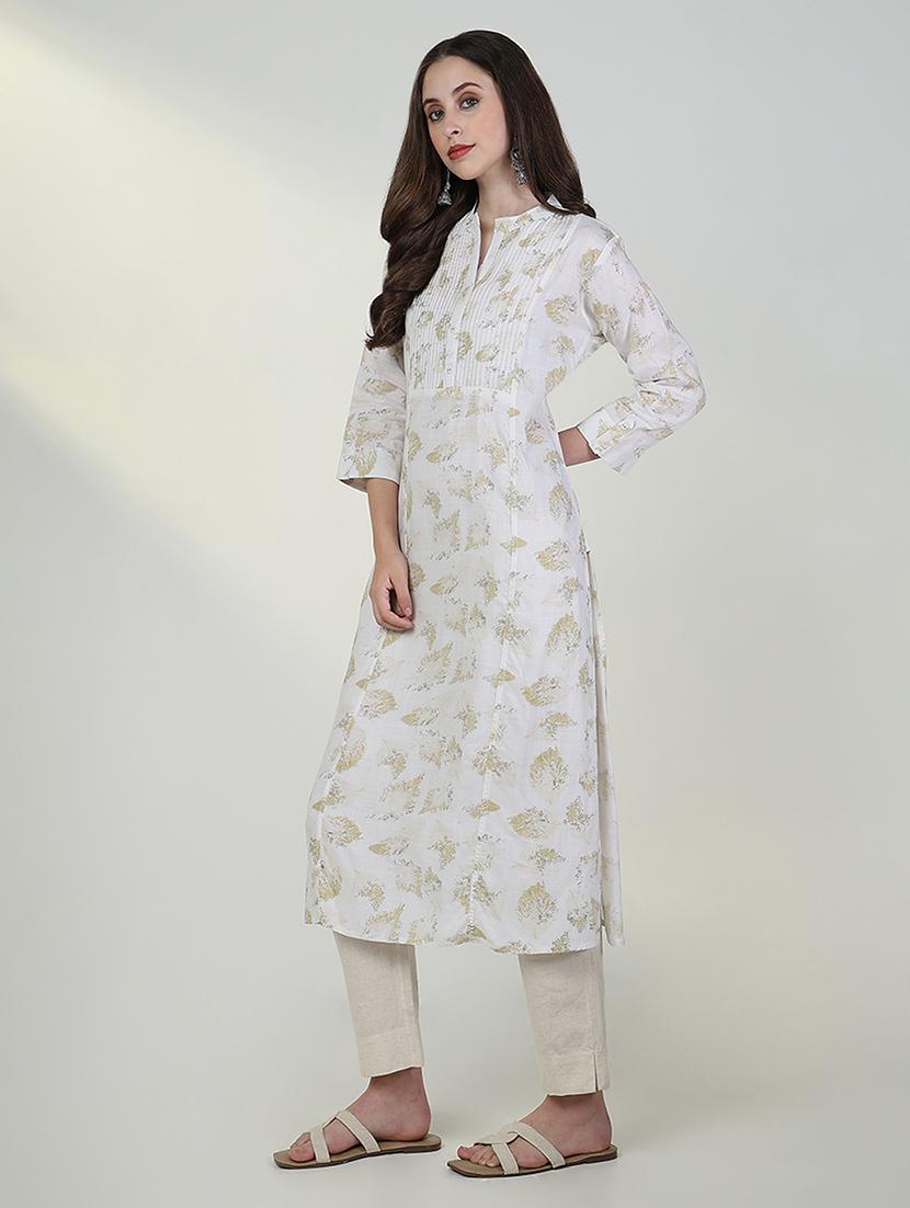 women white printed three quarter sleeve a-line kurta - 21632732 - Standard Image - 2