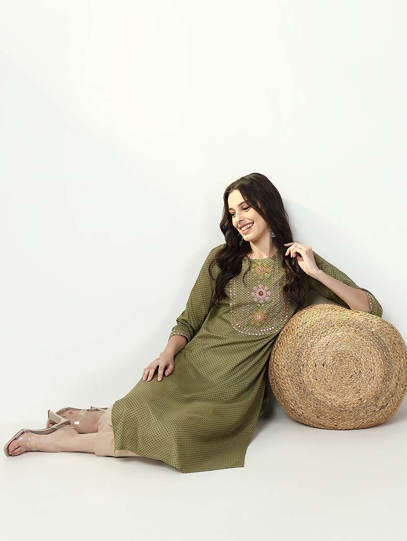 women three quarter sleeve straight kurta - 21632734 -  Standard Image - 2