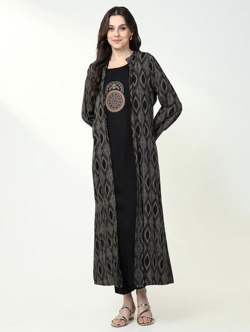 women black embroidered kurta with jacket - 21632735 - Standard Image - 0