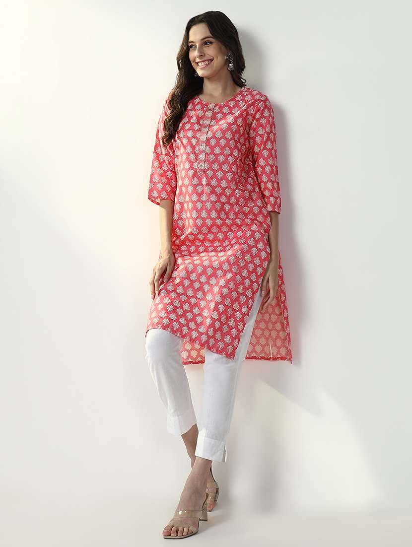 women three quarter sleeve straight kurta - 21632736 -  Standard Image - 2