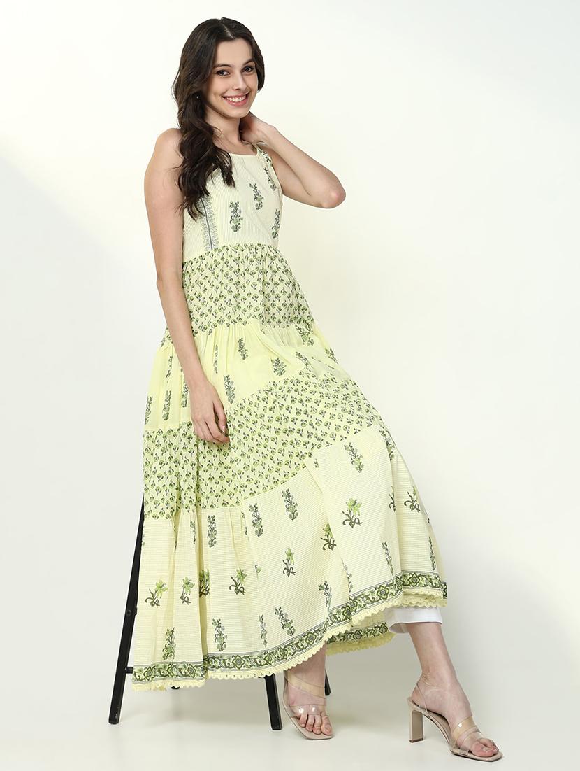 women yellow printed shoulder strap anarkali kurta - 21632741 - Standard Image - 2