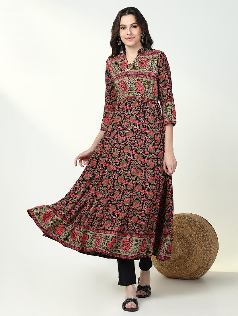 women floral printed three quarter sleeve anarkali kurta - 21632743 - Standard Image - 2