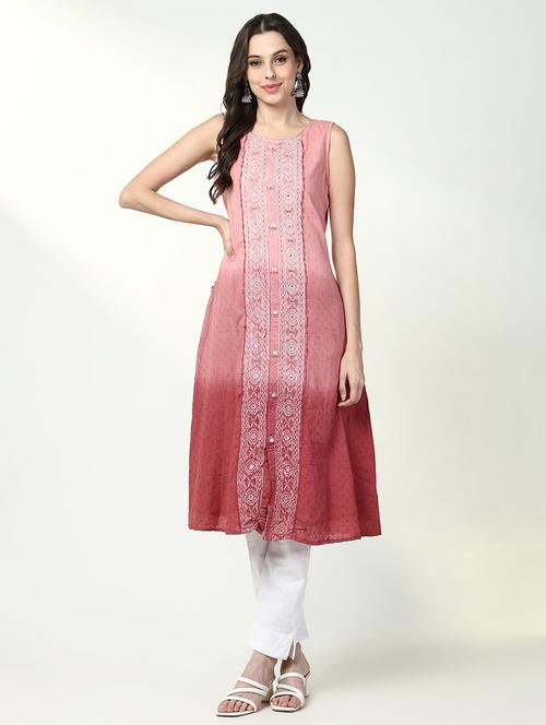 women pink self design sleeveless a-line kurta - 21632745 -  Standard Image - 0