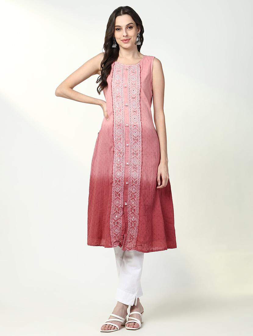 women pink self design sleeveless a-line kurta - 21632745 -  Zoom Image - 0