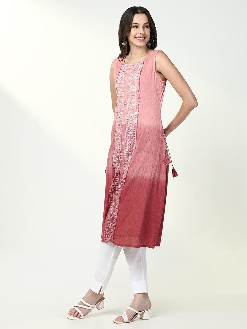 women pink self design sleeveless a-line kurta - 21632745 - Standard Image - 2