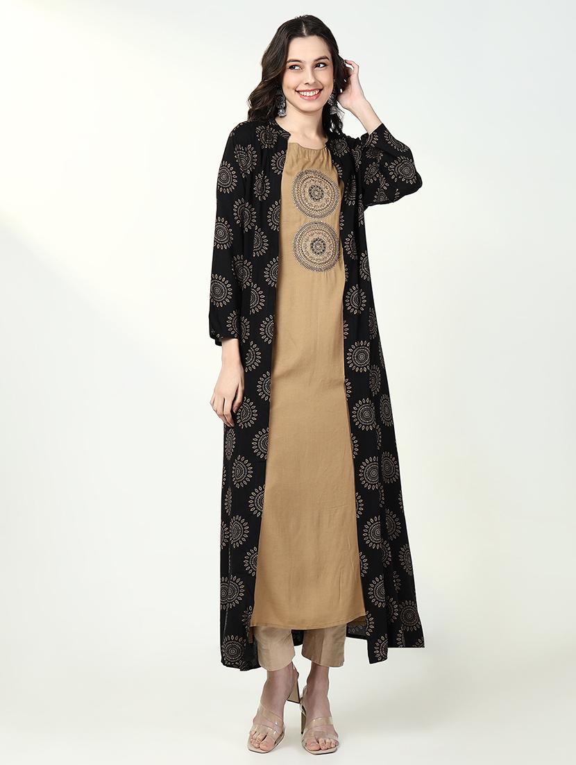 women beige embroidered kurta with jacket - 21632749 -  Zoom Image - 0