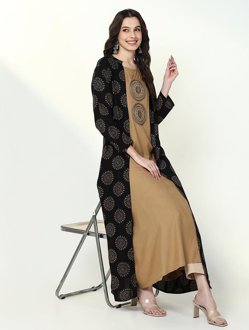 women beige embroidered kurta with jacket - 21632749 - Standard Image - 2