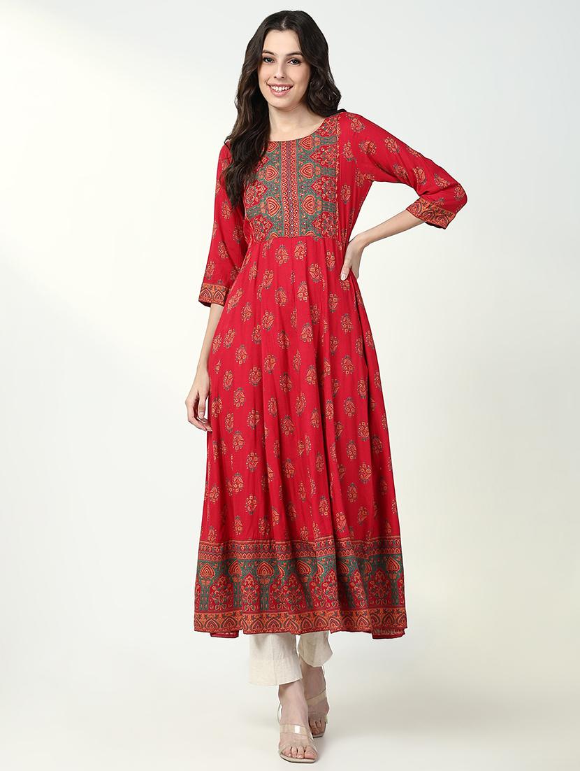 women red floral three quarter sleeve anarkali kurta - 21632750 - Zoom Image - 0